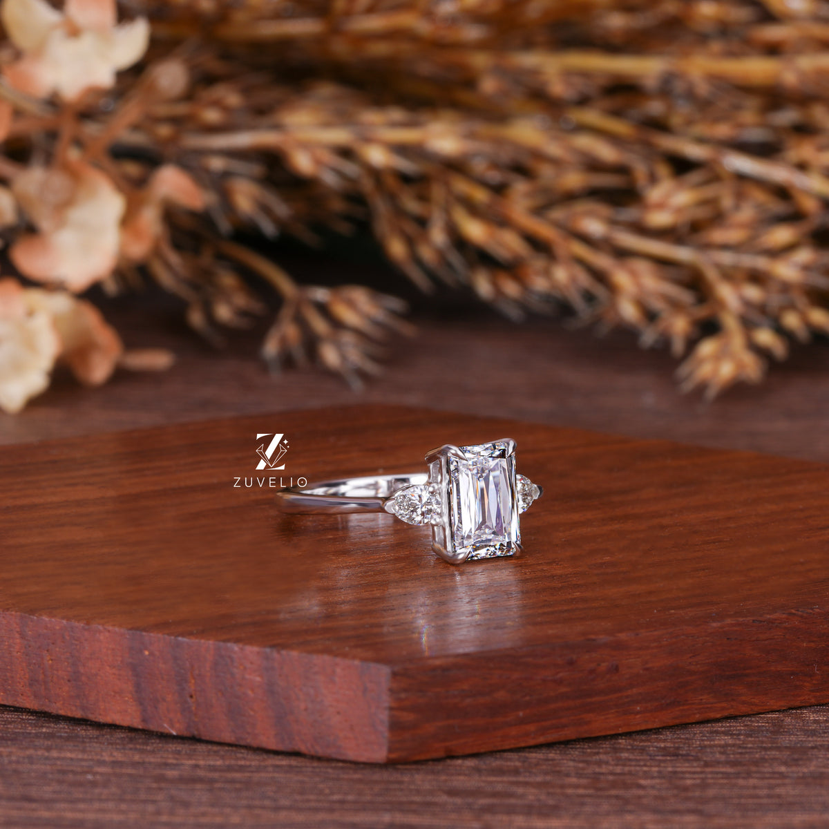 Emerald Three Stone Ring