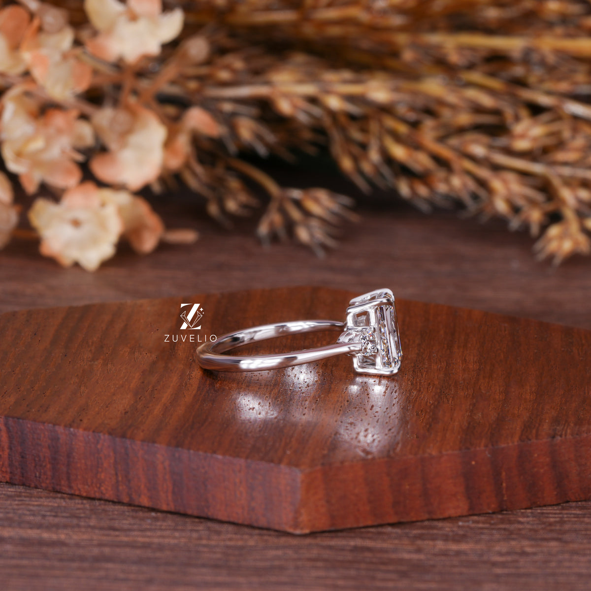 Emerald Three Stone Ring
