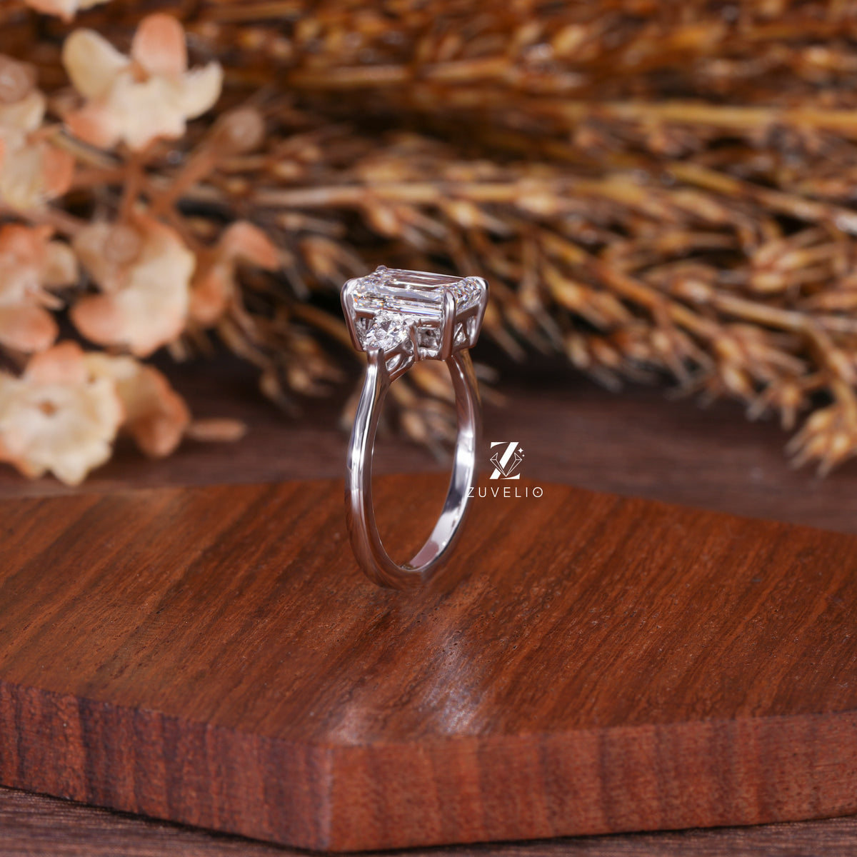 Emerald Three Stone Ring