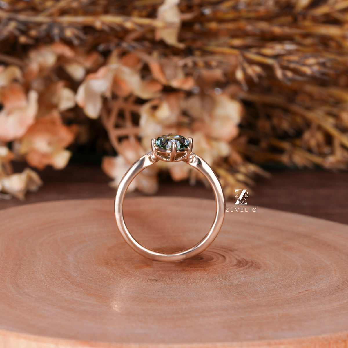 Teal Oval Moissanite Ring