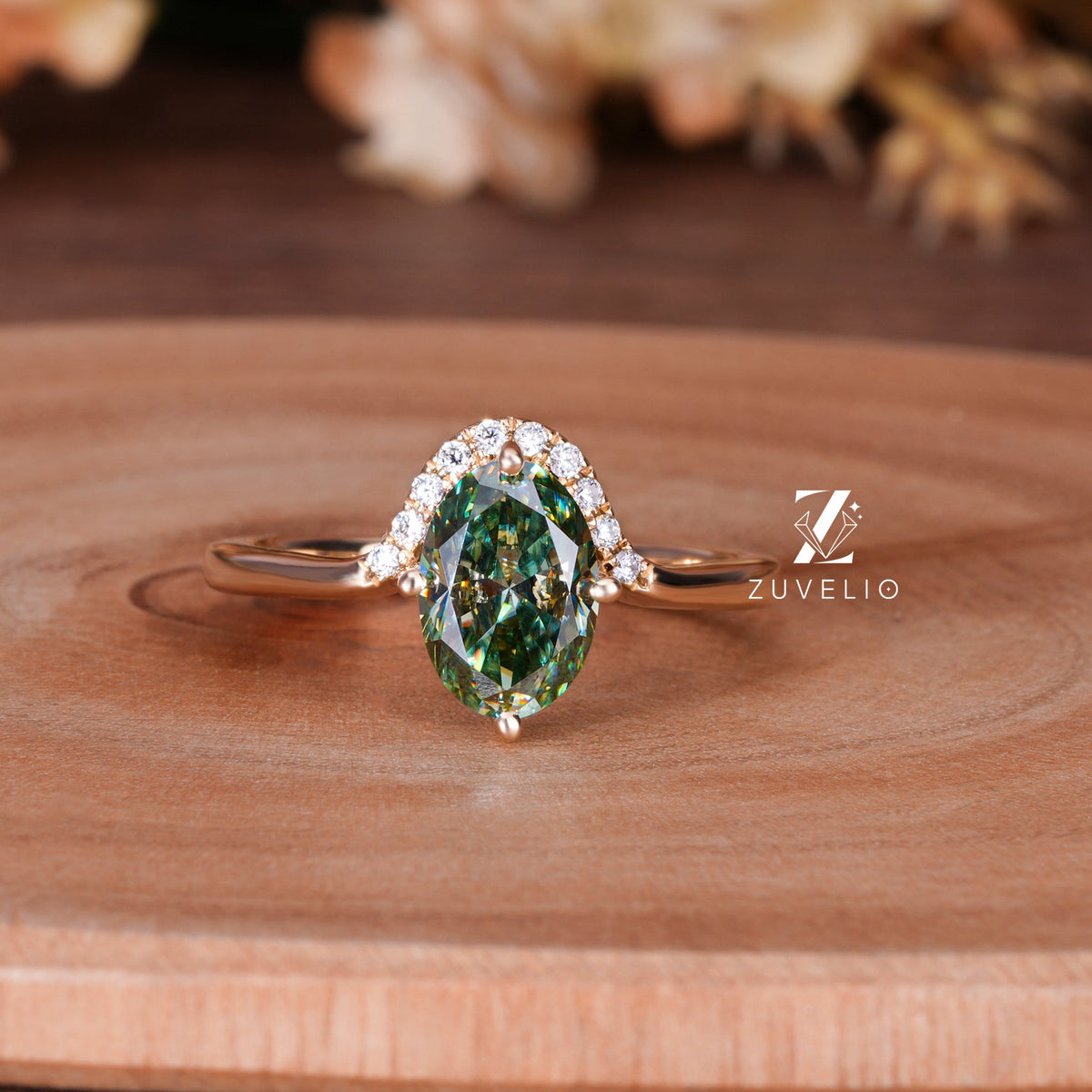 Teal Oval Moissanite Ring