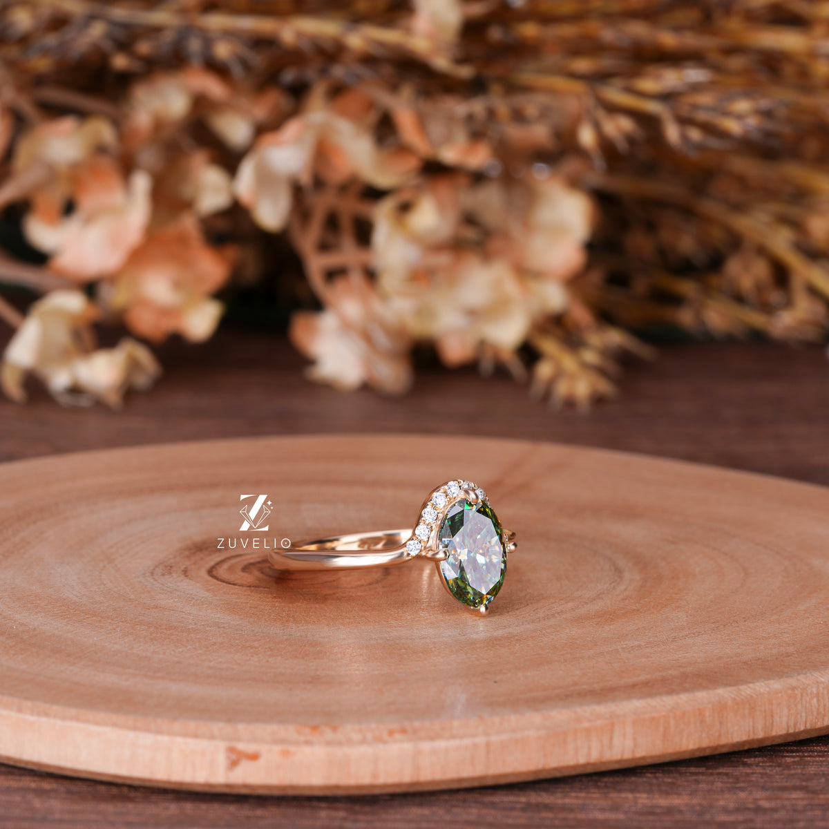 Teal Oval Moissanite Ring