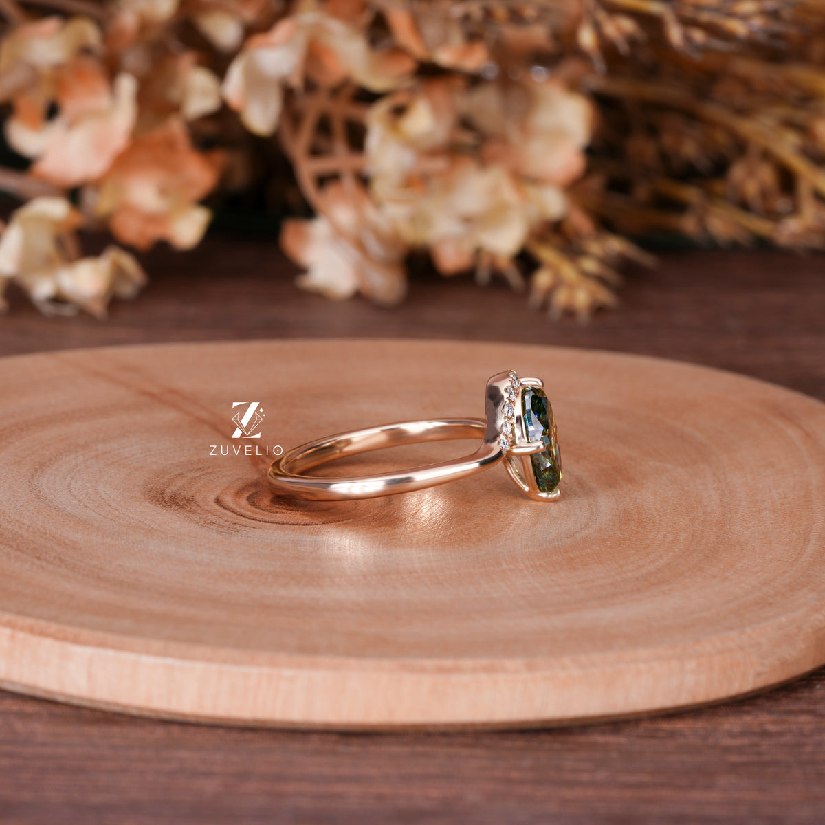 Teal Oval Moissanite Ring
