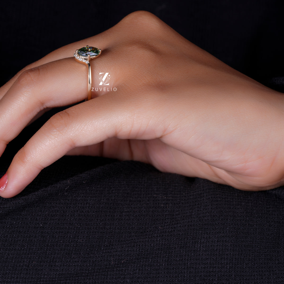 Teal Oval Moissanite Ring