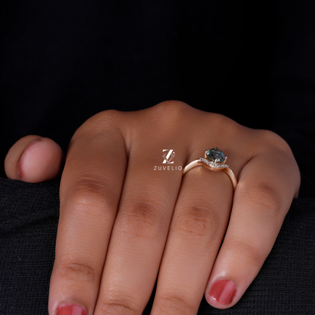 Teal Oval Moissanite Ring