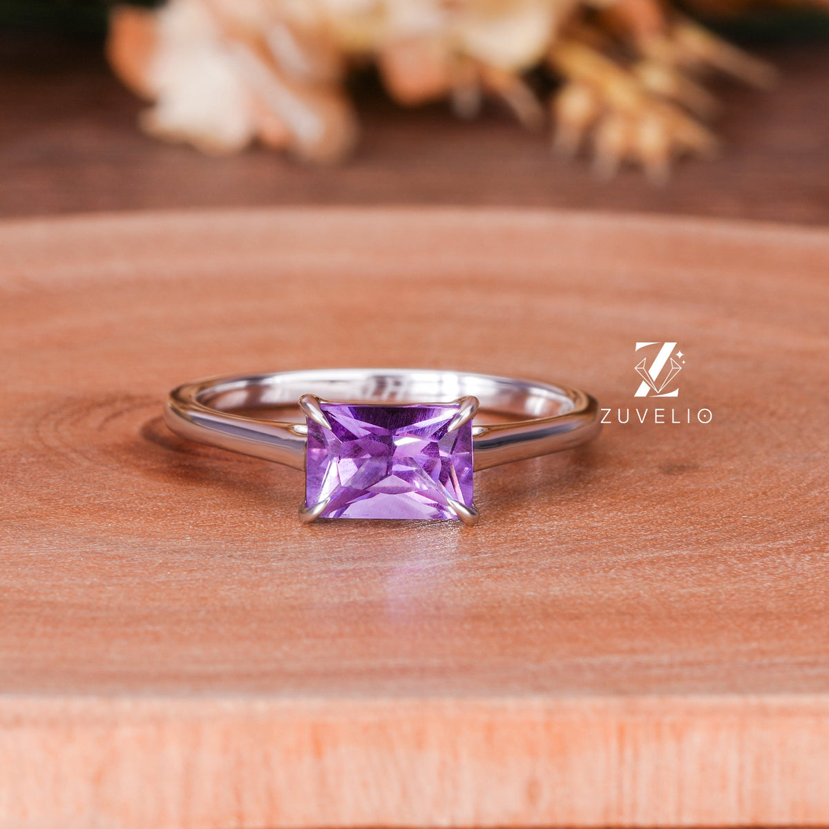 Radiant Amethyst Solitaire Ring