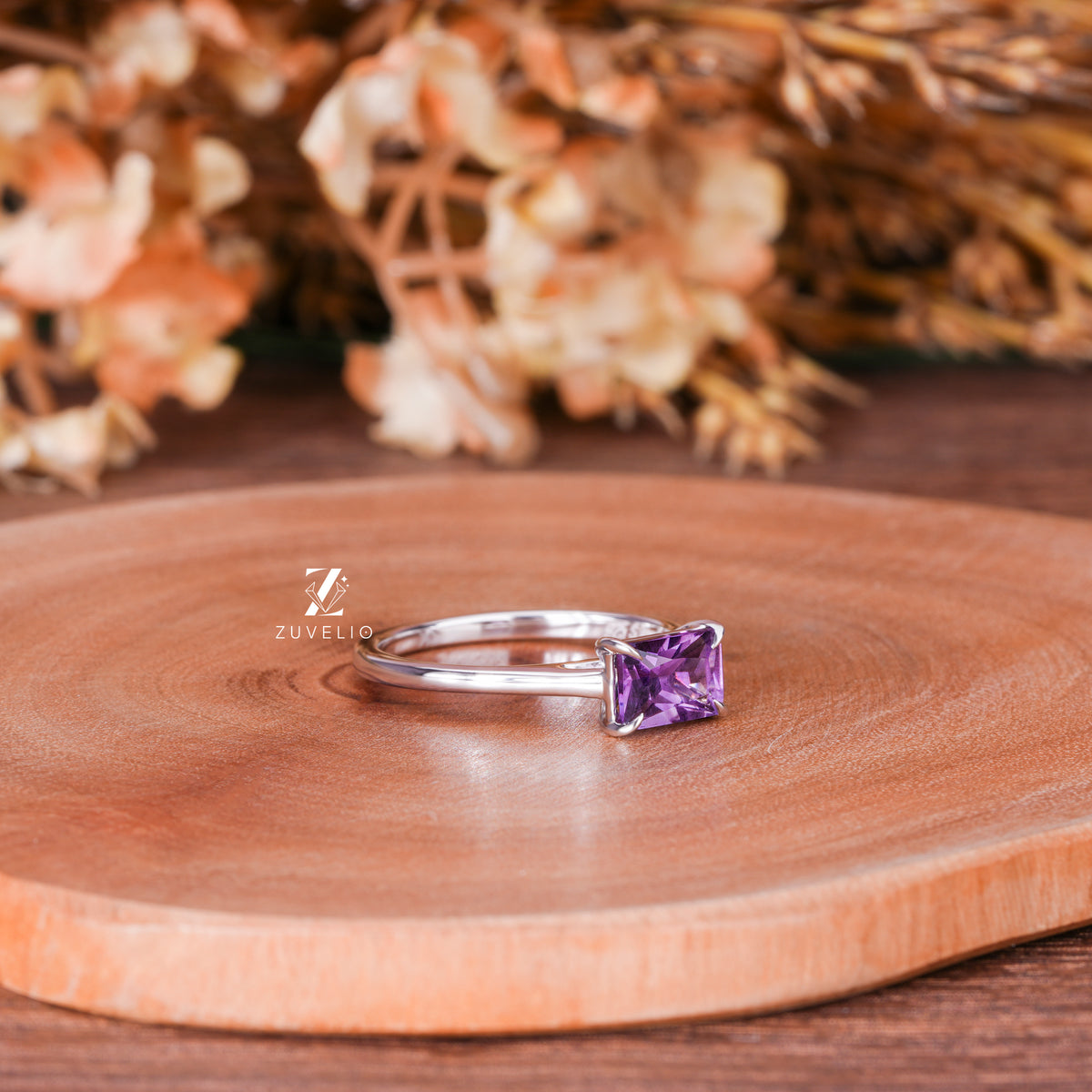 Radiant Amethyst Solitaire Ring