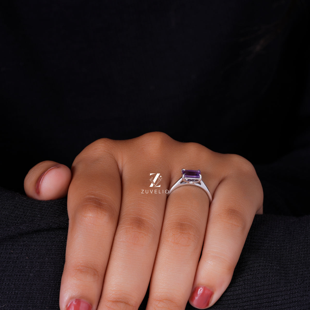 Radiant Amethyst Solitaire Ring
