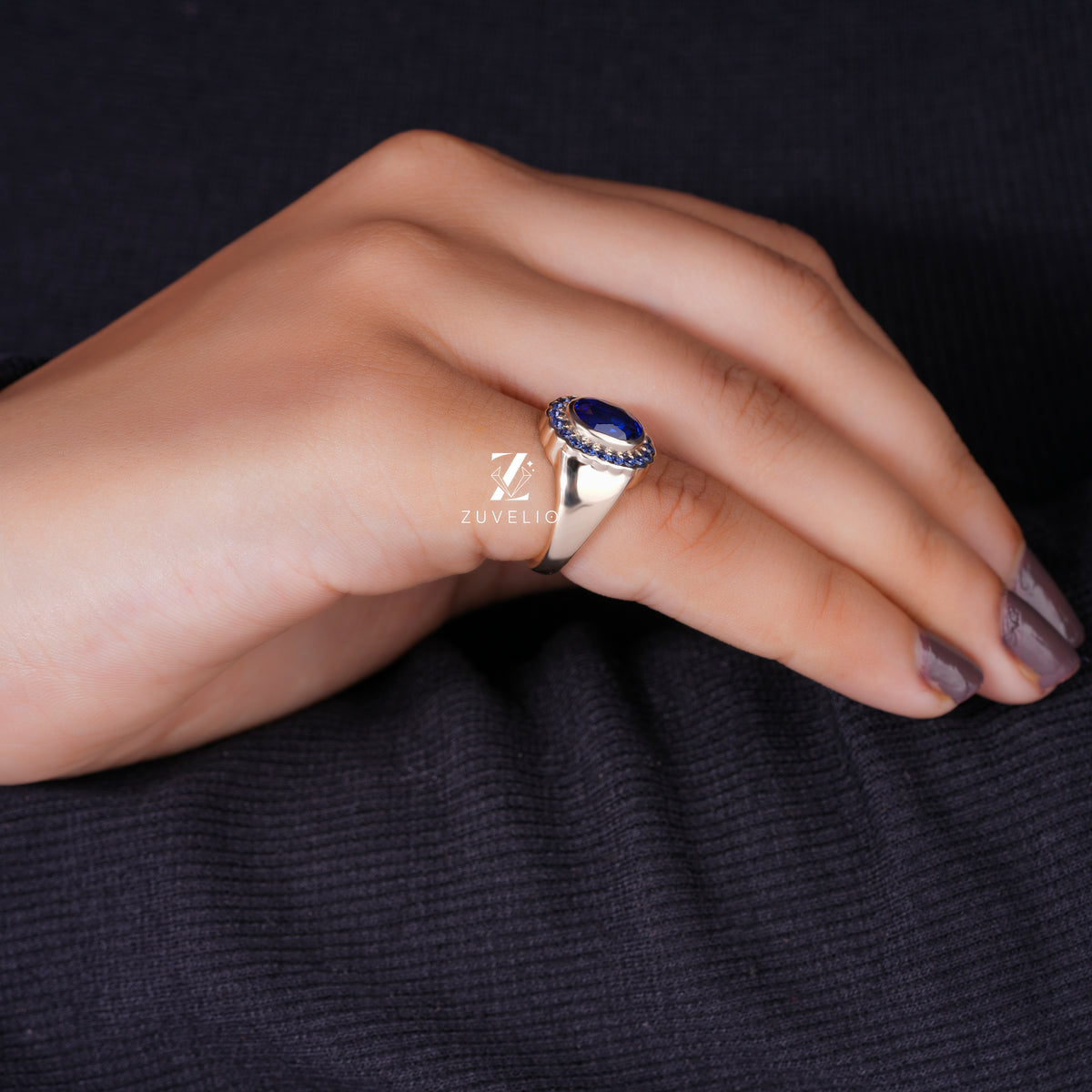 Blue Oval Signet Ring