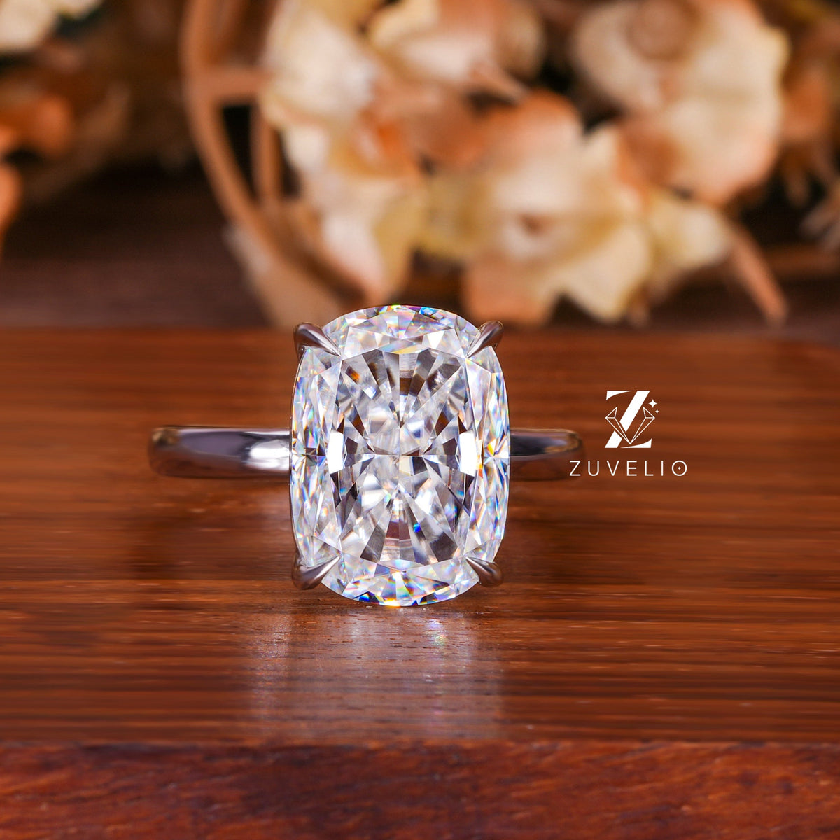 Cushion Solitaire Moissanite Ring