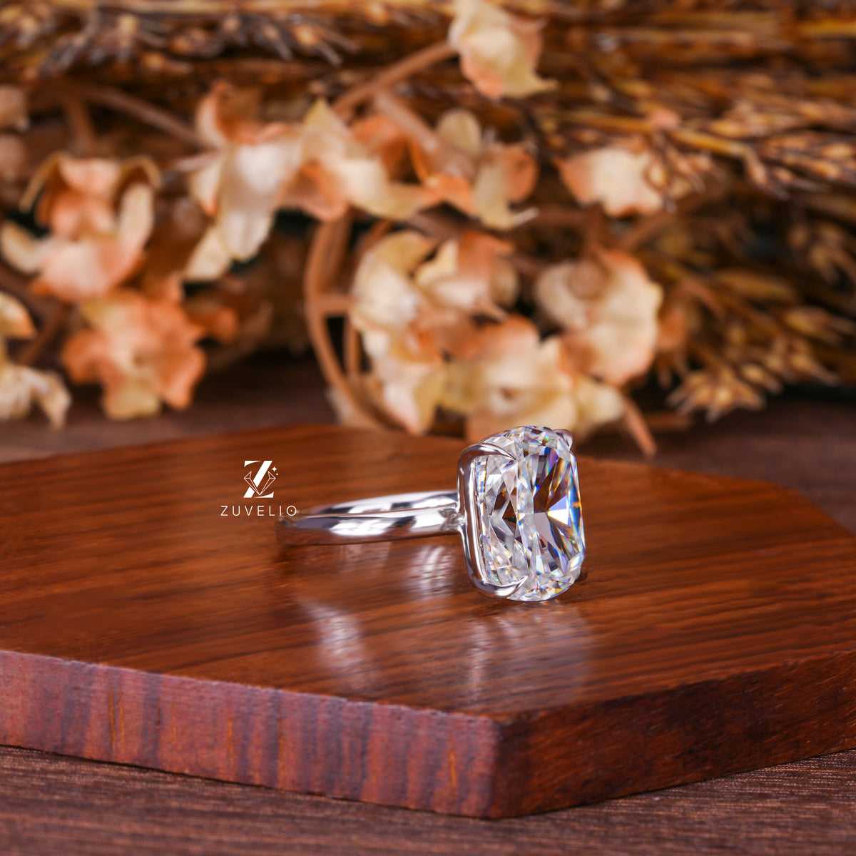 Cushion Solitaire Moissanite Ring