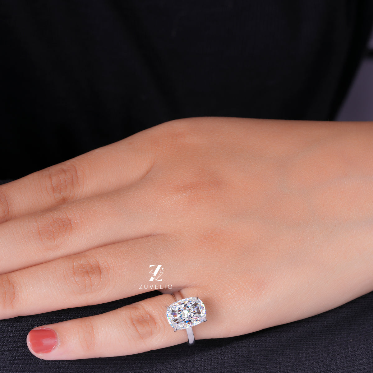 Cushion Solitaire Moissanite Ring