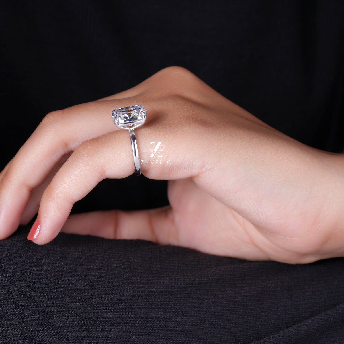 Cushion Solitaire Moissanite Ring
