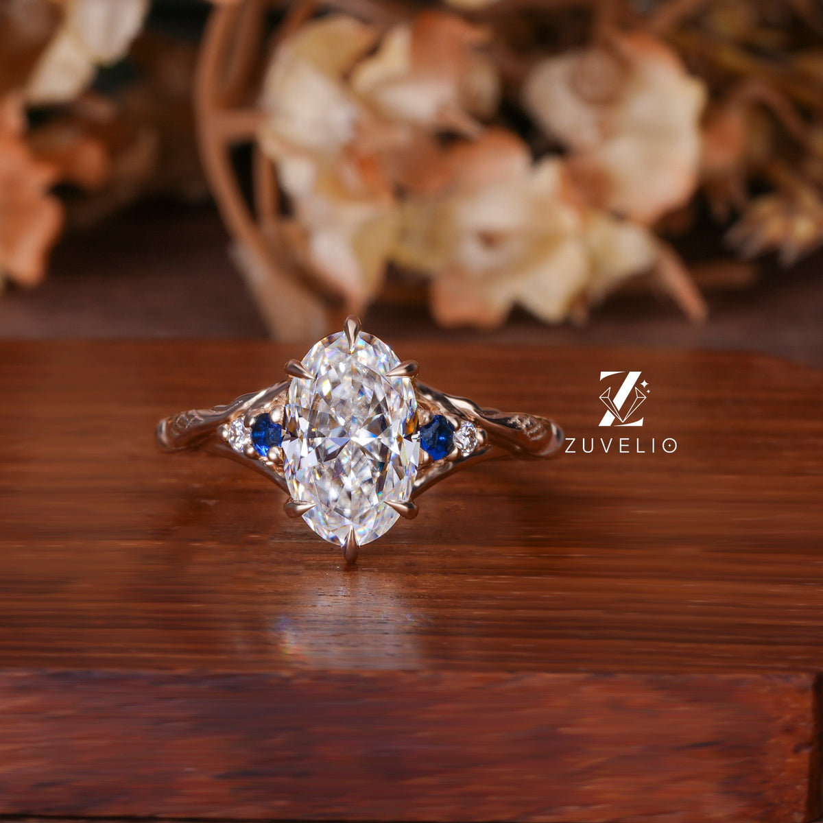 Moval Moissanite Sapphire Ring