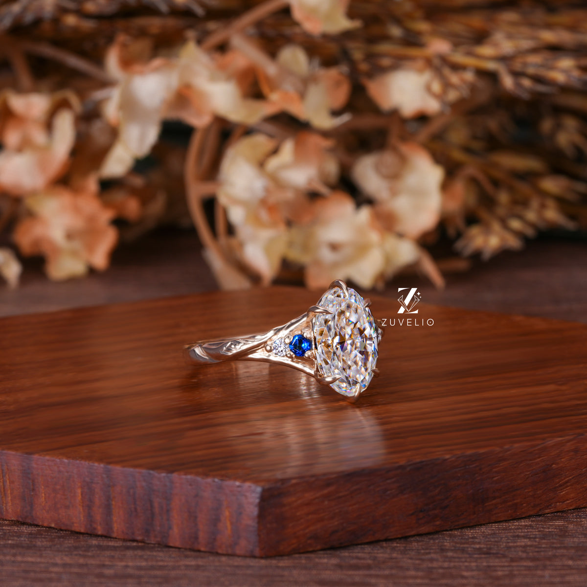 Moval Moissanite Sapphire Ring