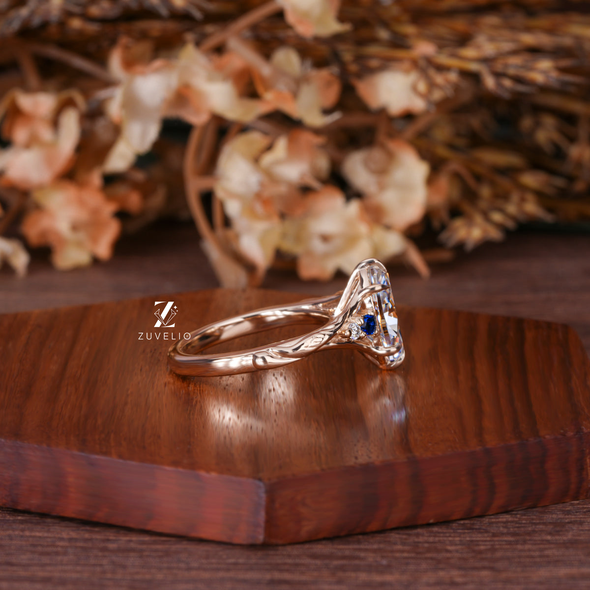 Moval Moissanite Sapphire Ring