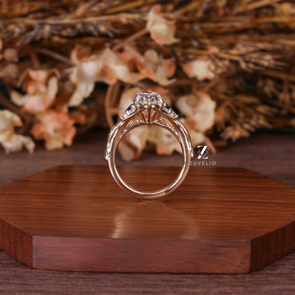Moval Moissanite Sapphire Ring