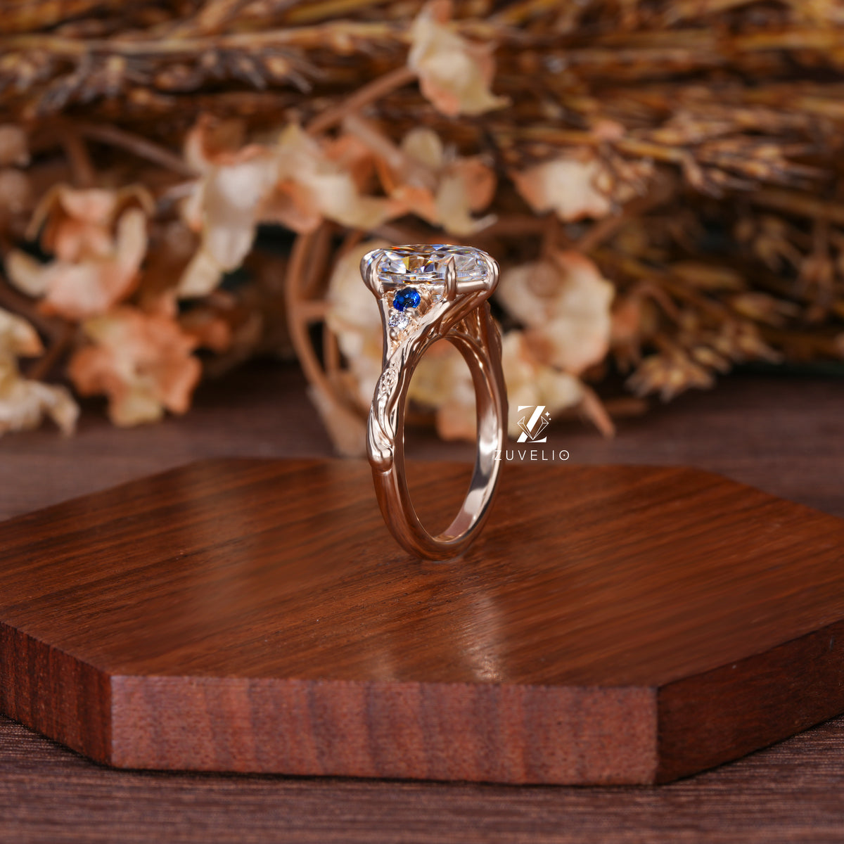 Moval Moissanite Sapphire Ring