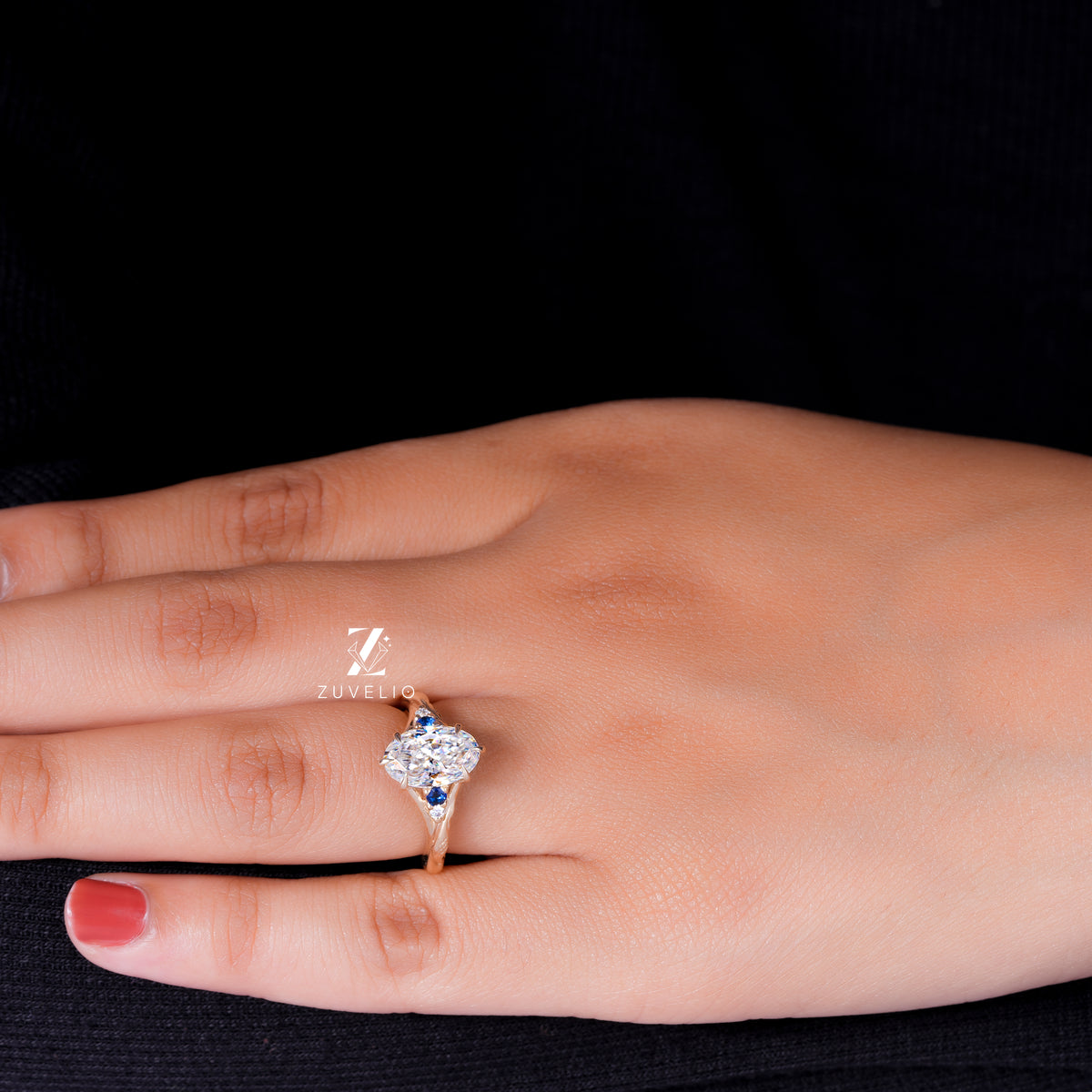Moval Moissanite Sapphire Ring
