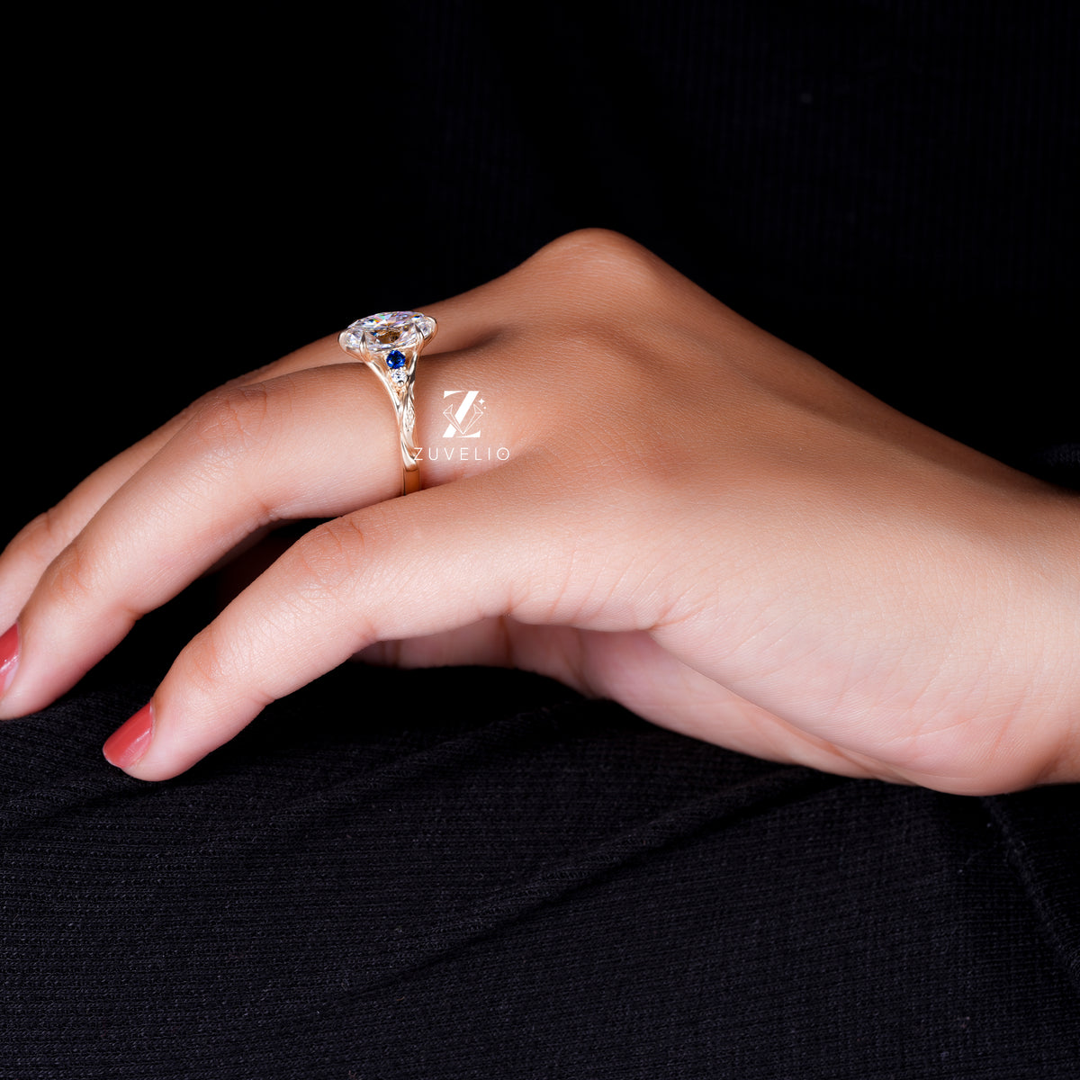 Moval Moissanite Sapphire Ring