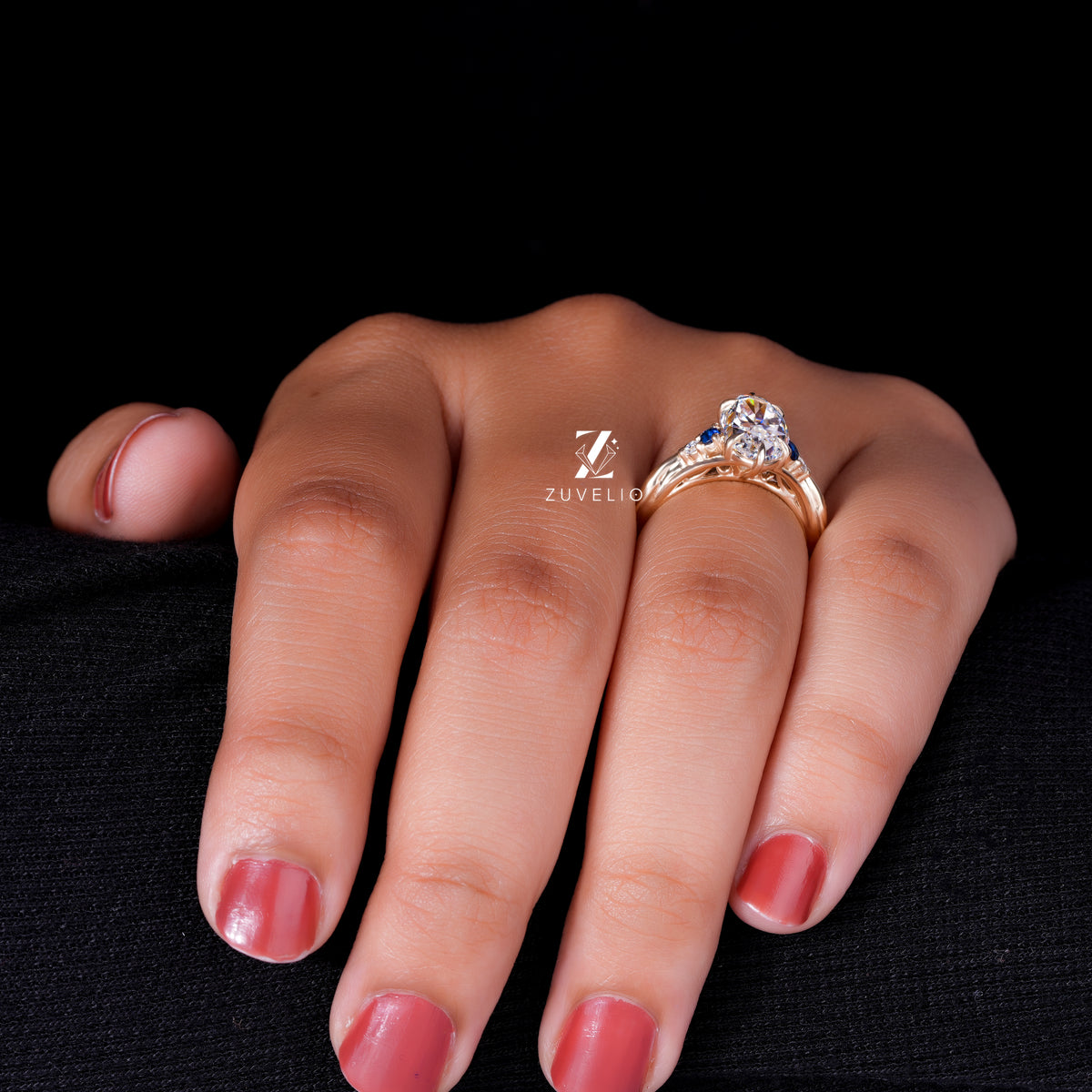 Moval Moissanite Sapphire Ring