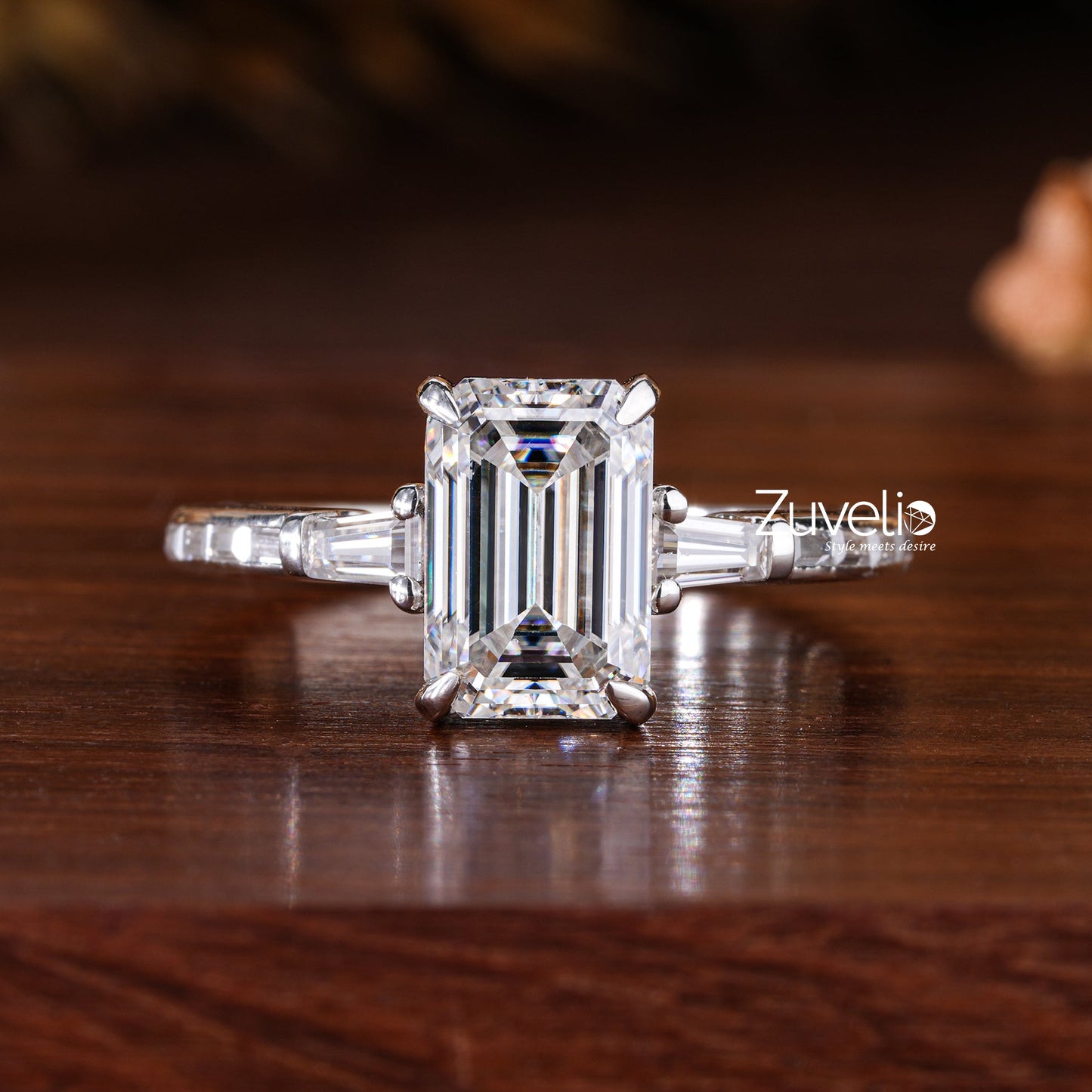 Emerald Baguette Moissanite Ring