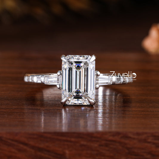 Emerald Baguette Moissanite Ring