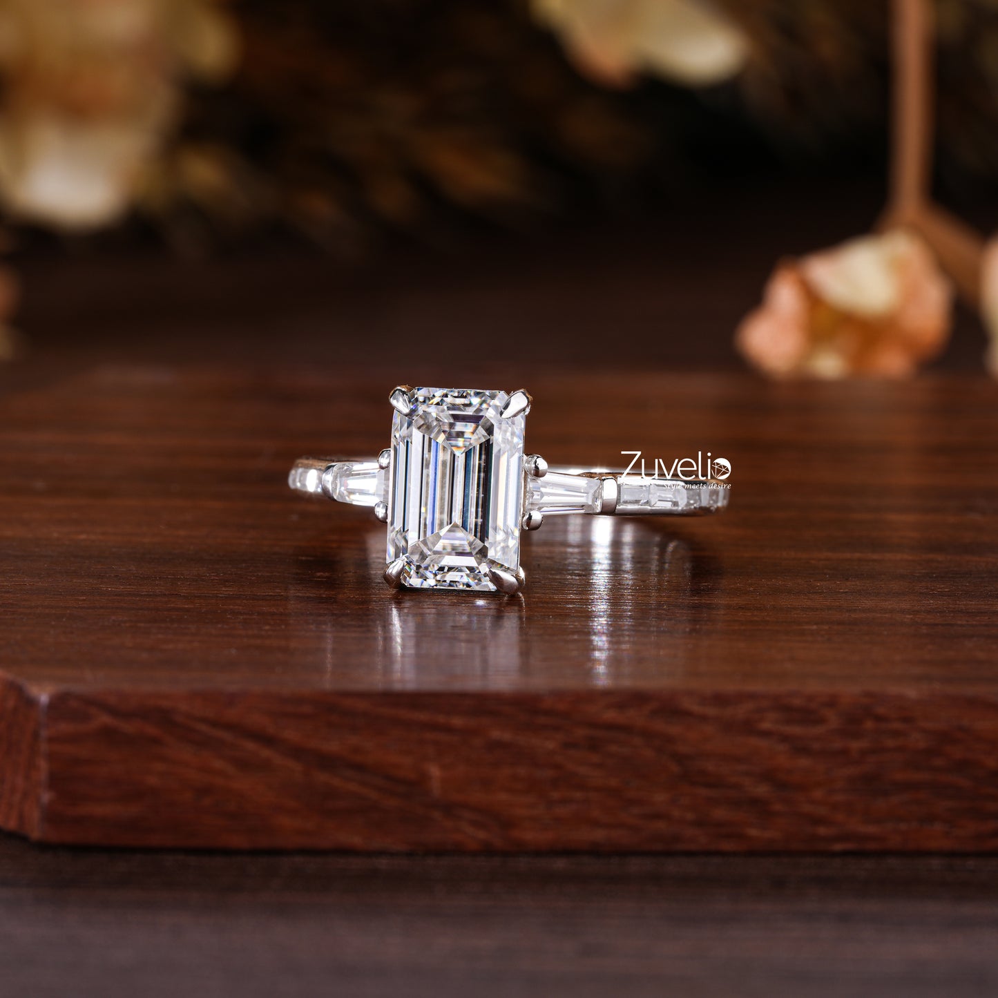 Emerald Baguette Moissanite Ring