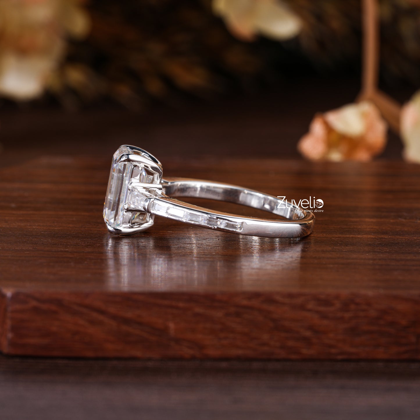 Emerald Baguette Moissanite Ring