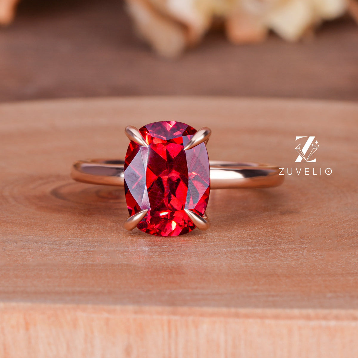Red Cushion Gemstone Ring