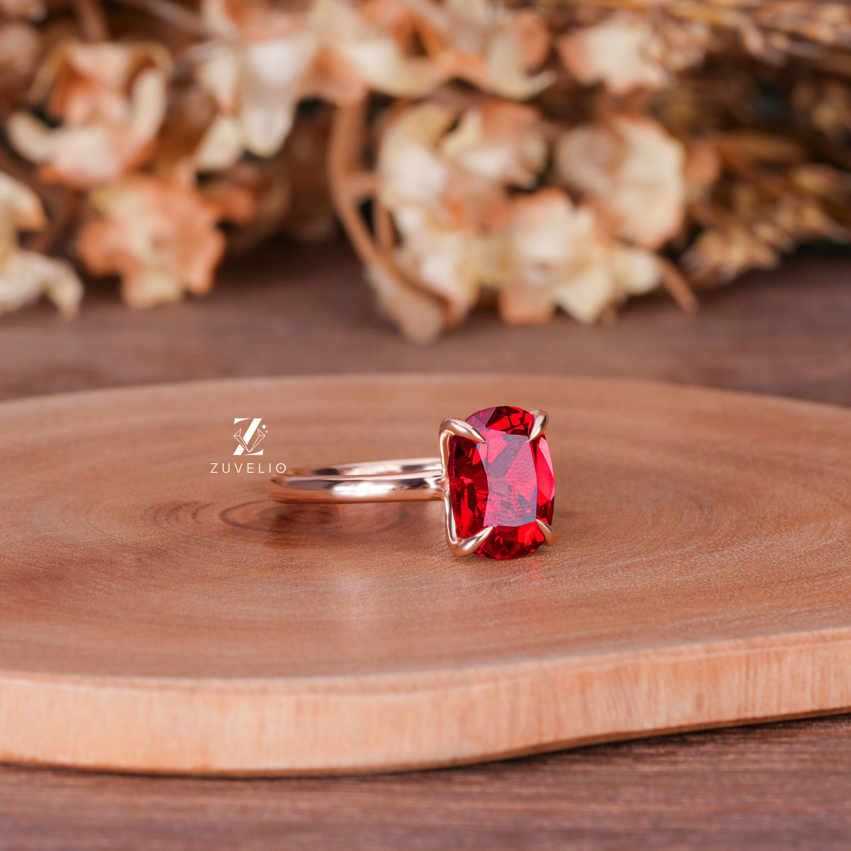 Red Cushion Gemstone Ring