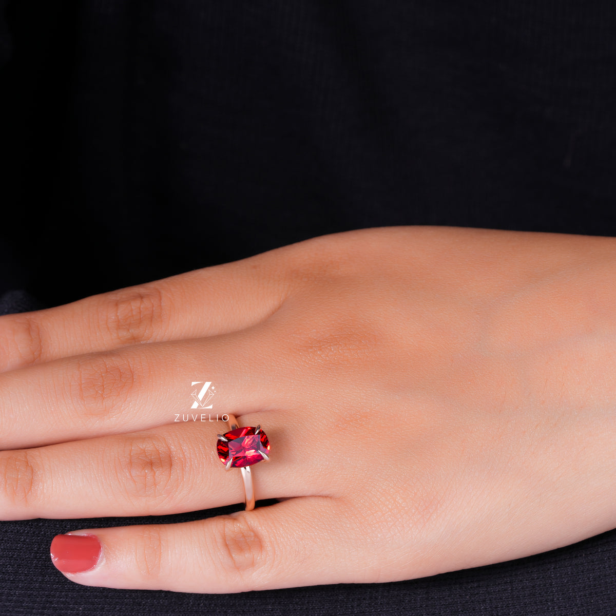 Red Cushion Gemstone Ring