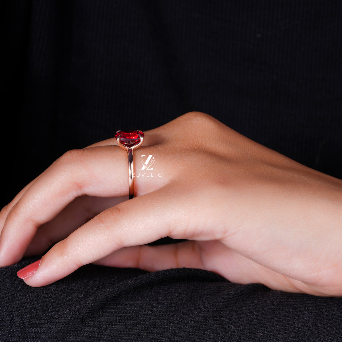 Red Cushion Gemstone Ring