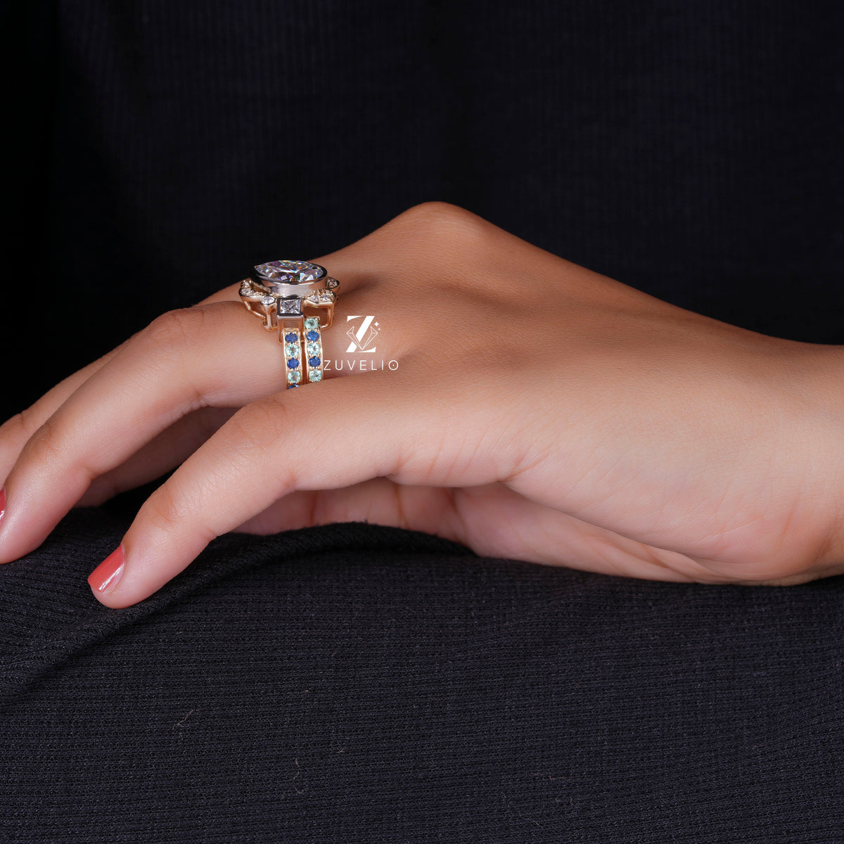 Pear Moissanite Cluster Rin