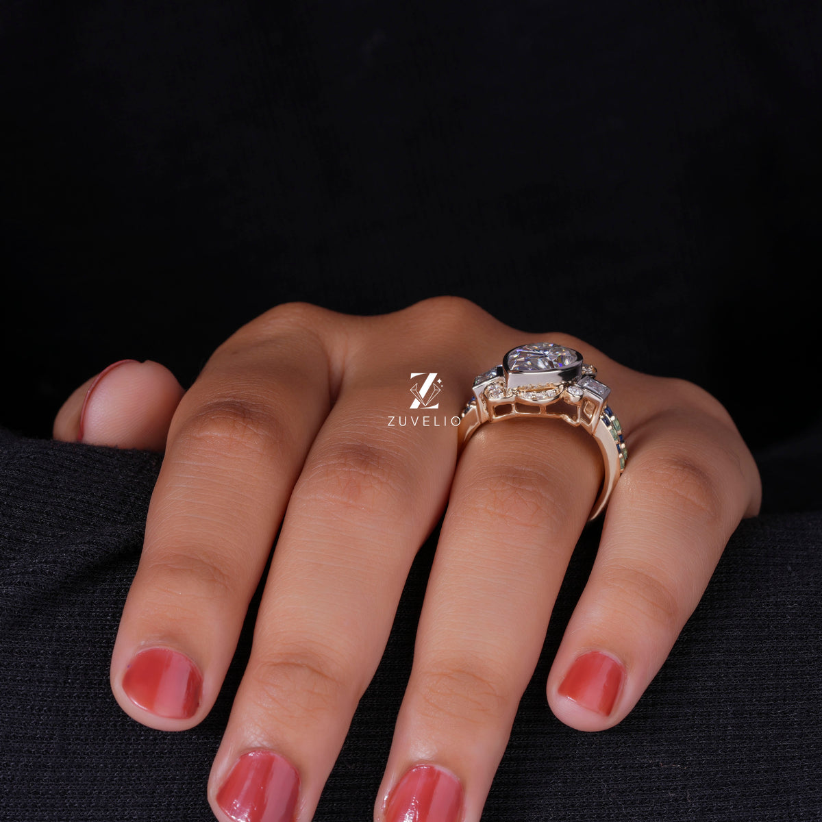 Pear Moissanite Cluster Rin