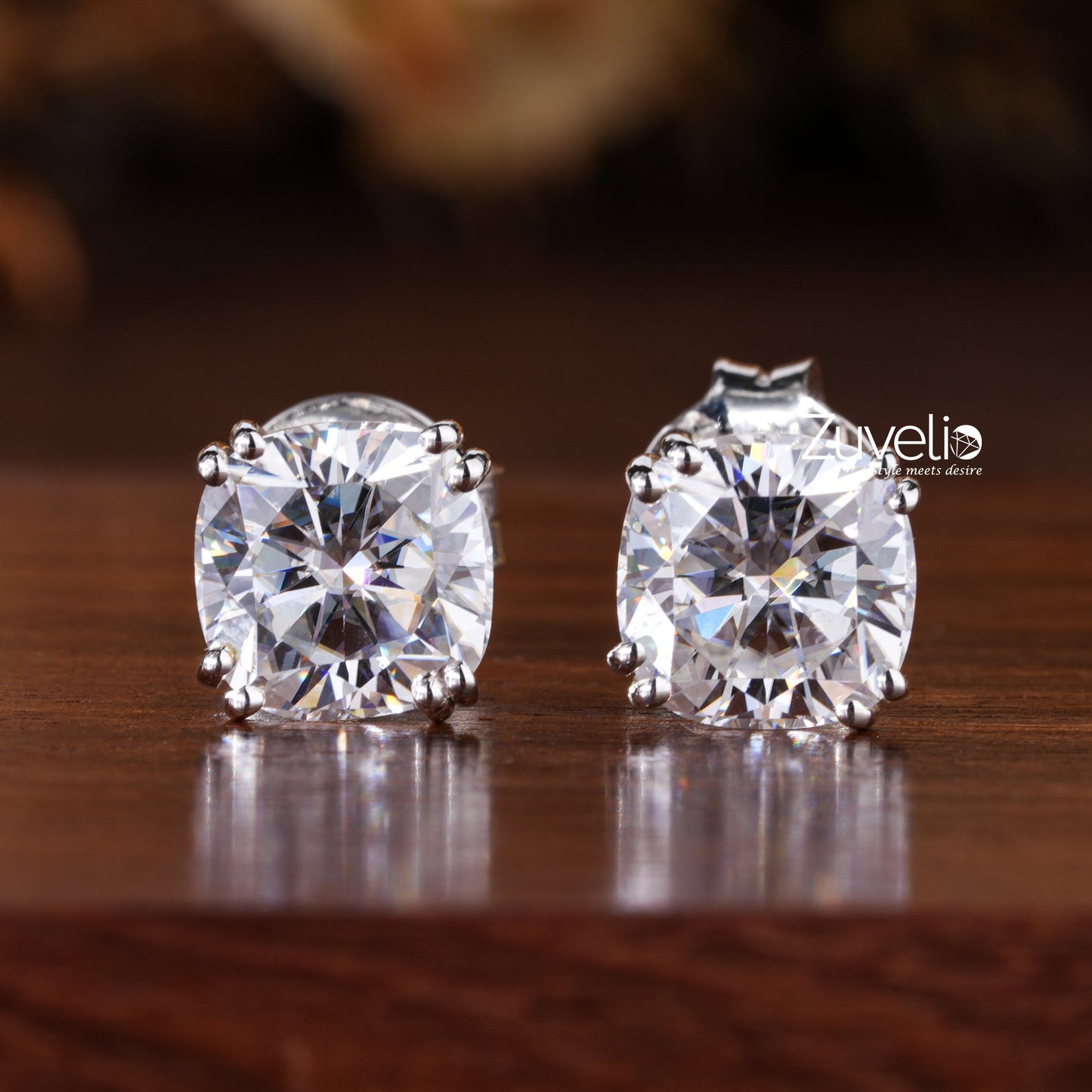 Cushion Moissanite Stud Earrings