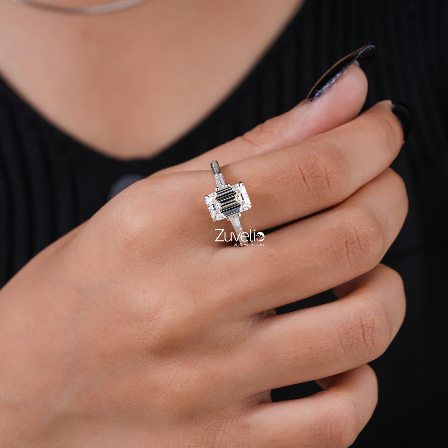 Emerald Baguette Moissanite Ring