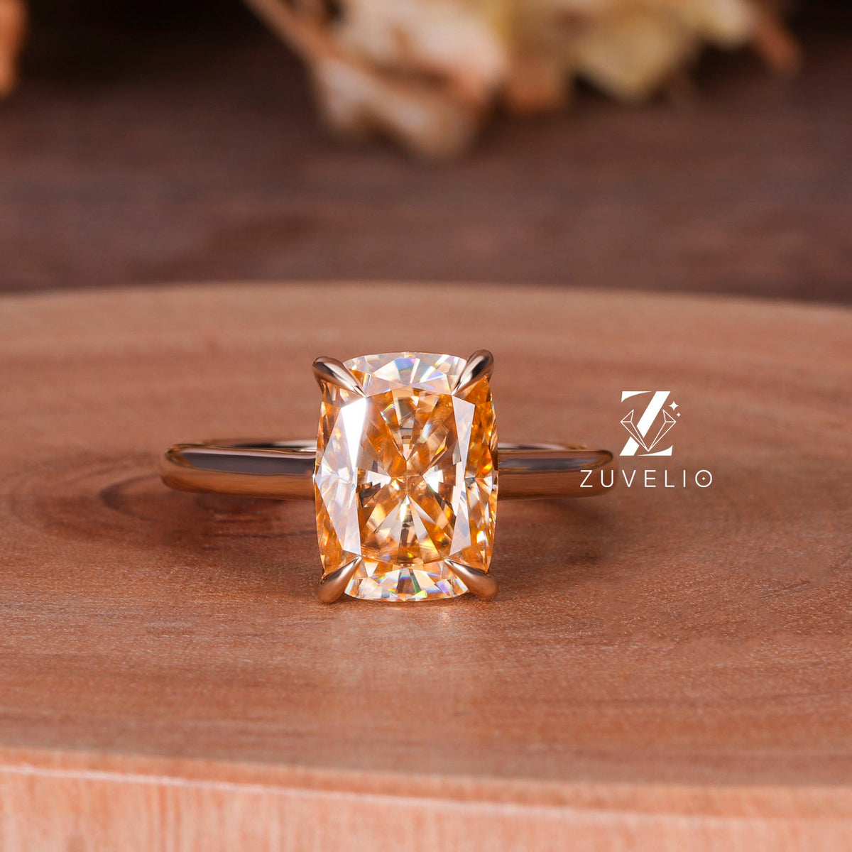 Champagne Cushion Moissanite Ring