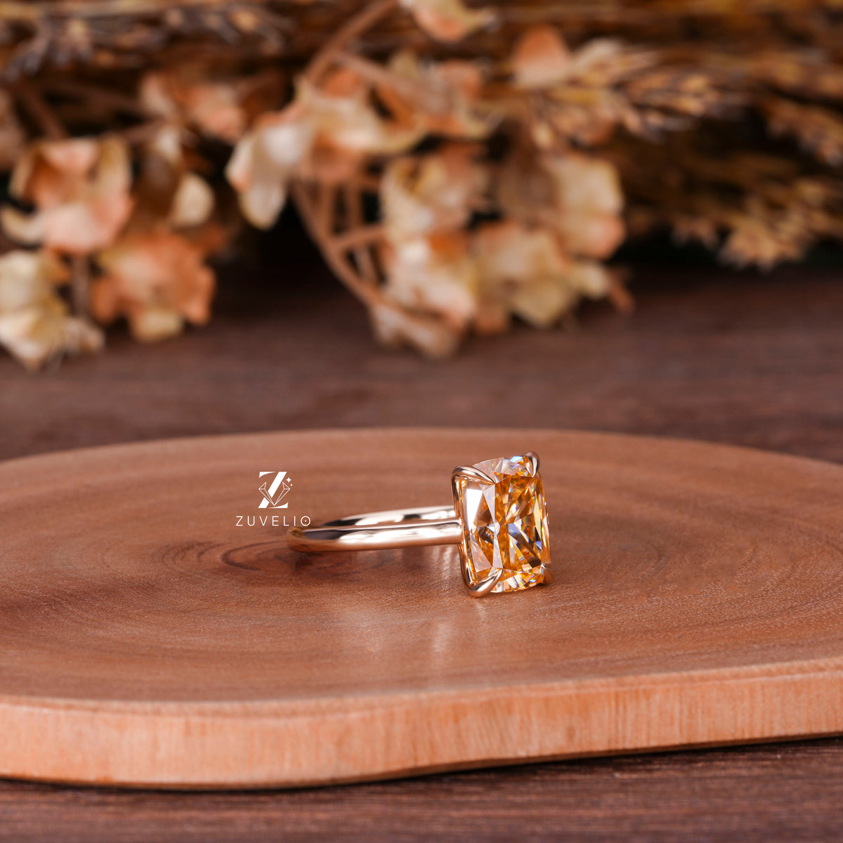 Champagne Cushion Moissanite Ring