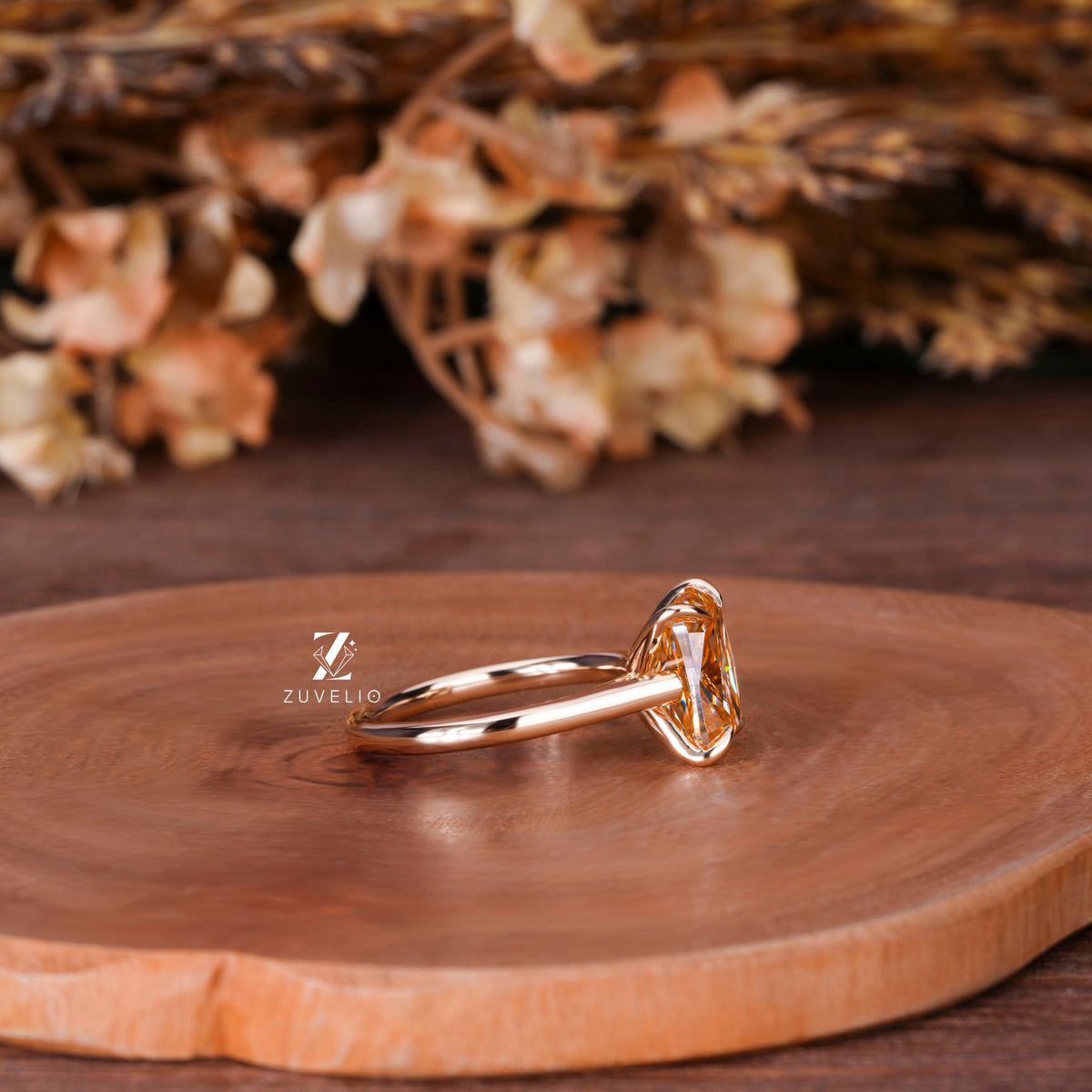 Champagne Cushion Moissanite Ring