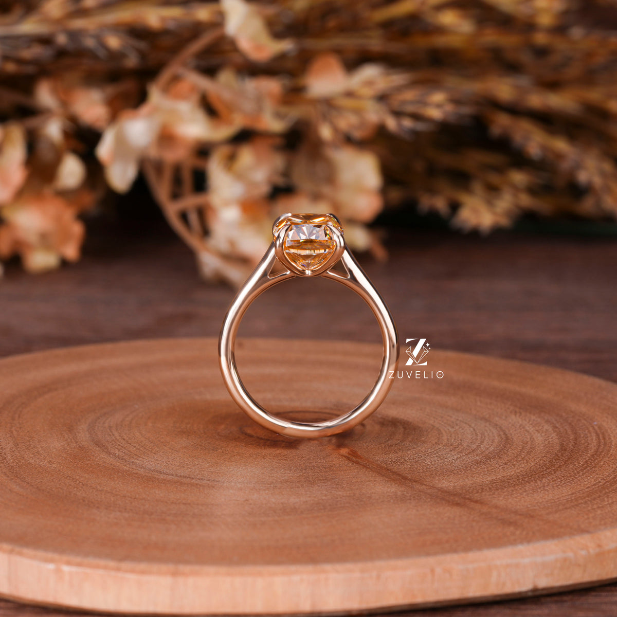 Champagne Cushion Moissanite Ring