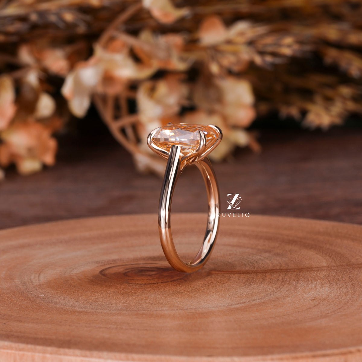 Champagne Cushion Moissanite Ring