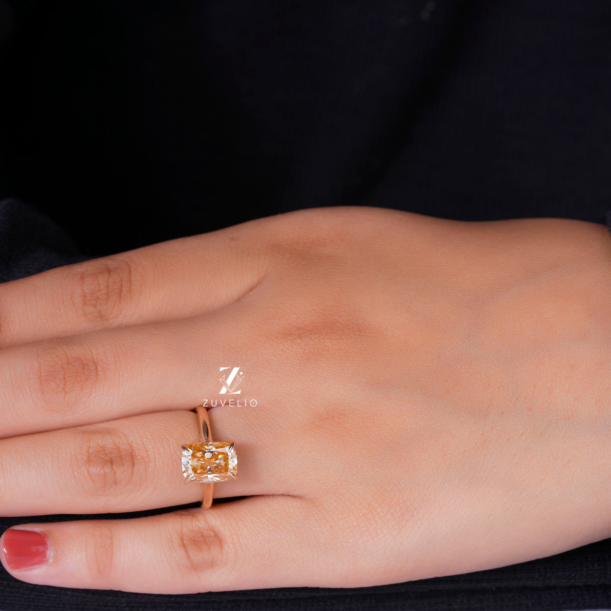 Champagne Cushion Moissanite Ring