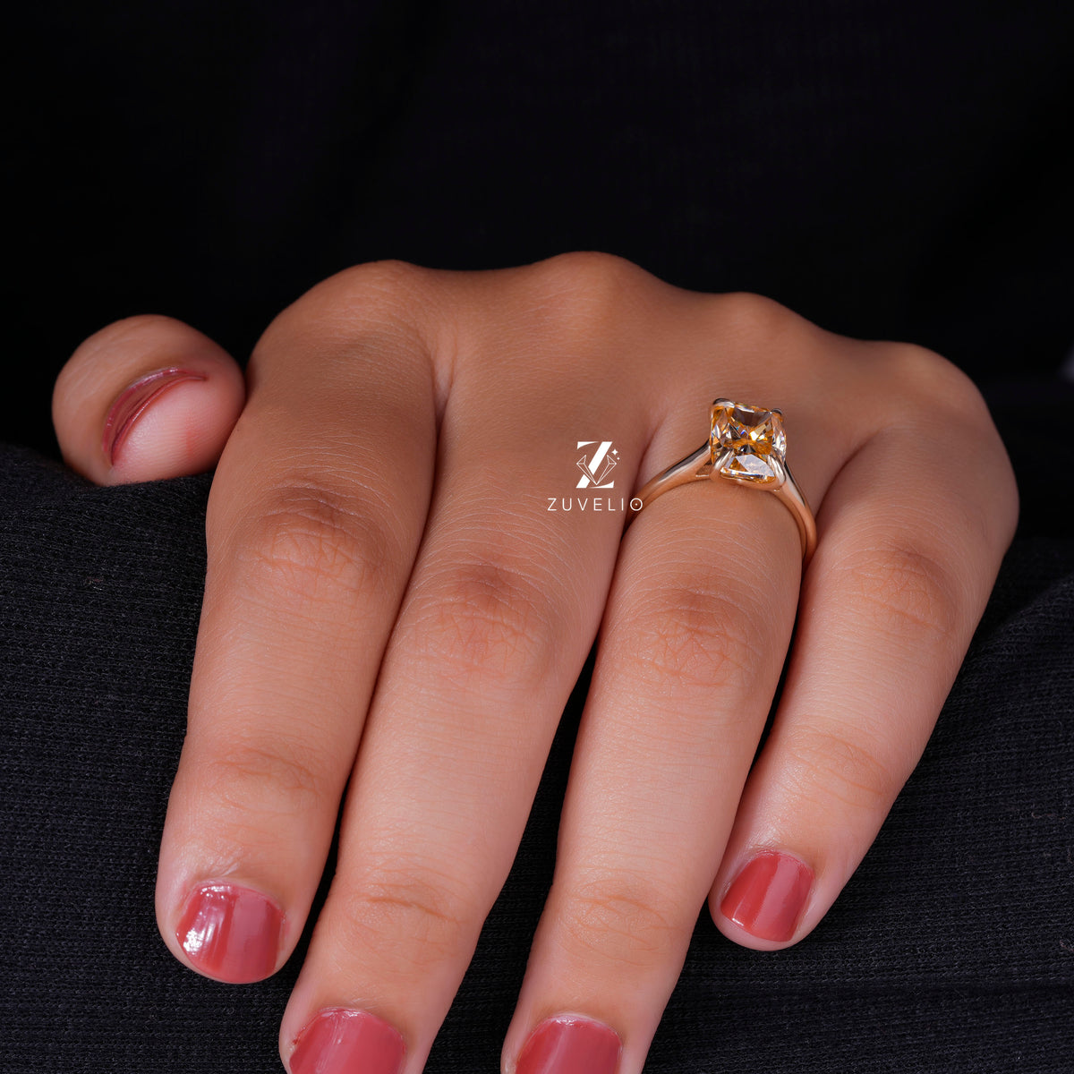 Champagne Cushion Moissanite Ring