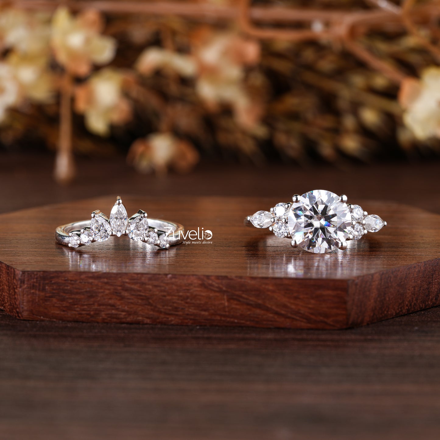 Round Marquise Wedding Set