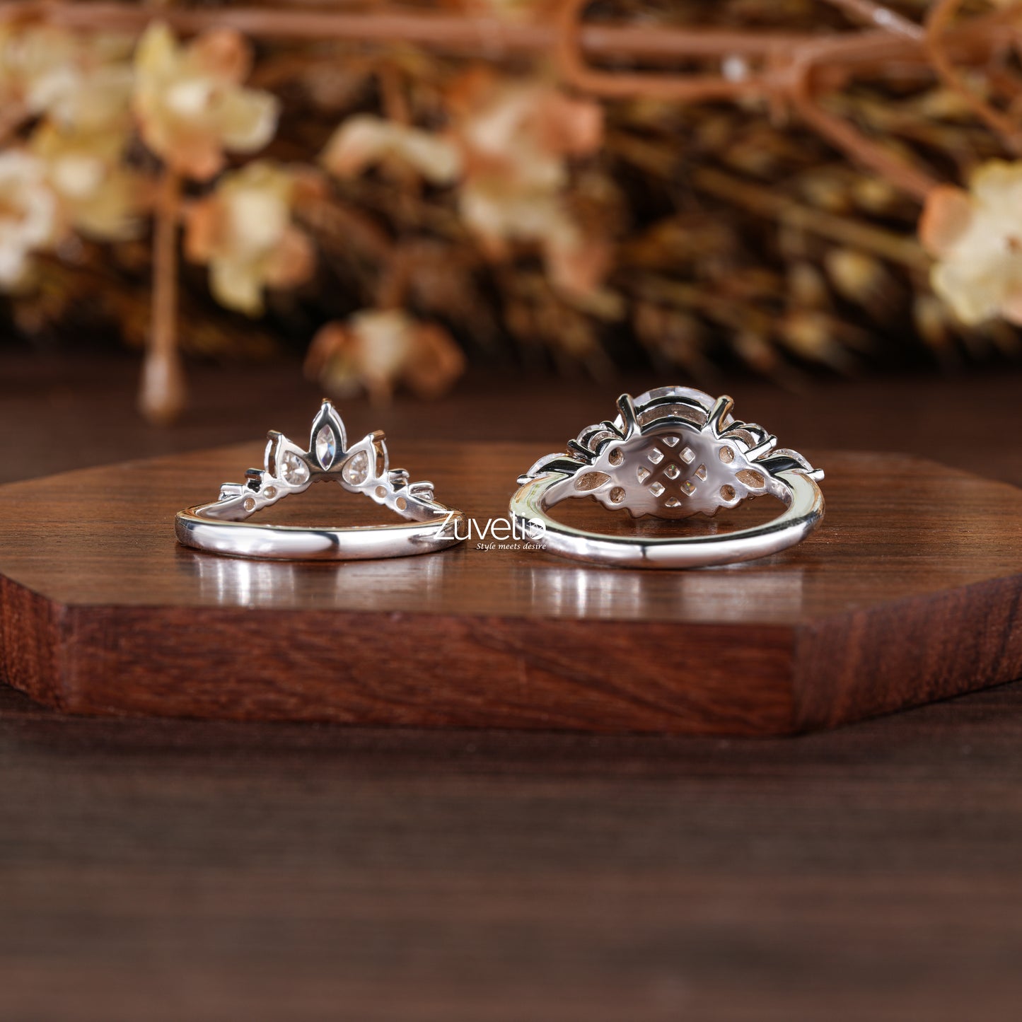 Round Marquise Wedding Set