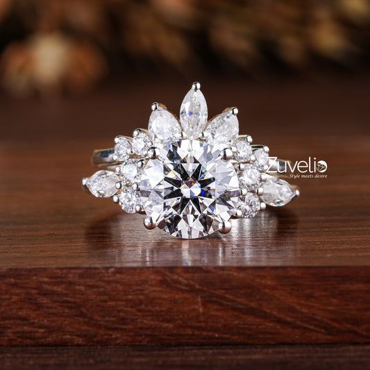 Round Marquise Wedding Set