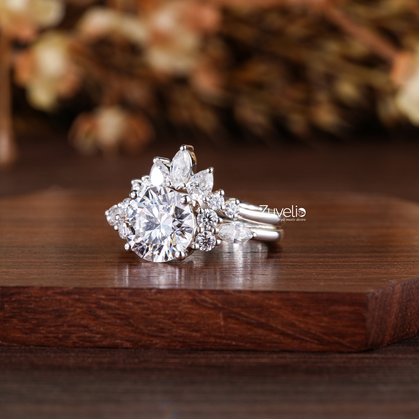 Round Marquise Wedding Set