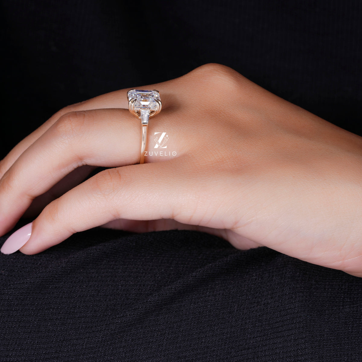 Asscher Moissanite Trilogy Ring