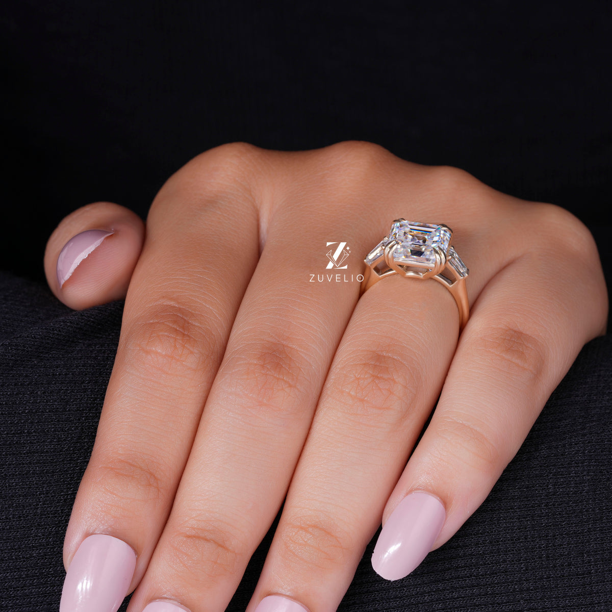 Asscher Moissanite Trilogy Ring